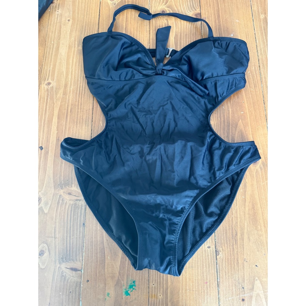 Palisades Beach Club Black Halter One Piece Swimsuit‎ Cutout XL